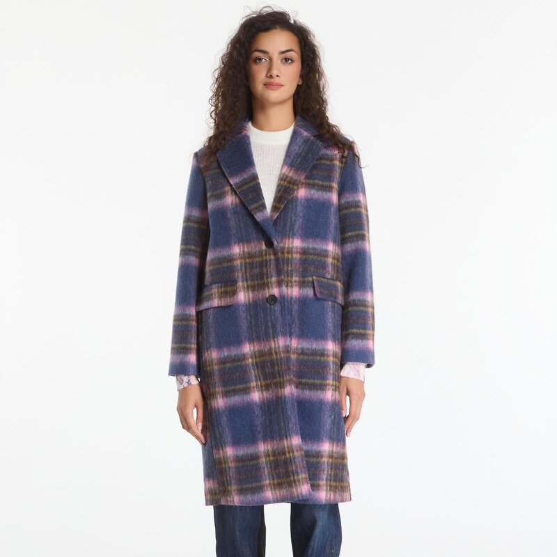 Kabát Desigual Checkered Coat Blue L
