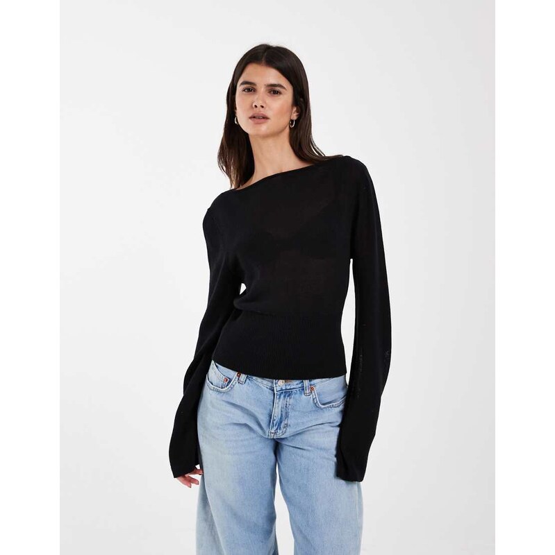 & Other Stories pure cotton ribbed waist open neck light knitted