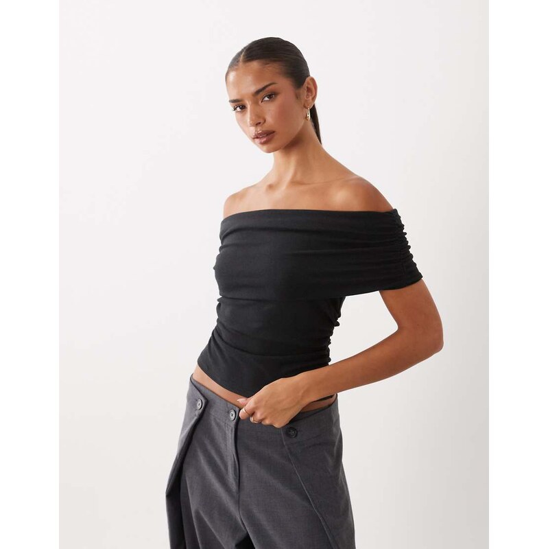 ASOS DESIGN supersoft bardot top in black