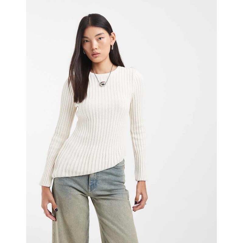ASOS DESIGN knitted long sleeve ribbed top with asymmetric hem