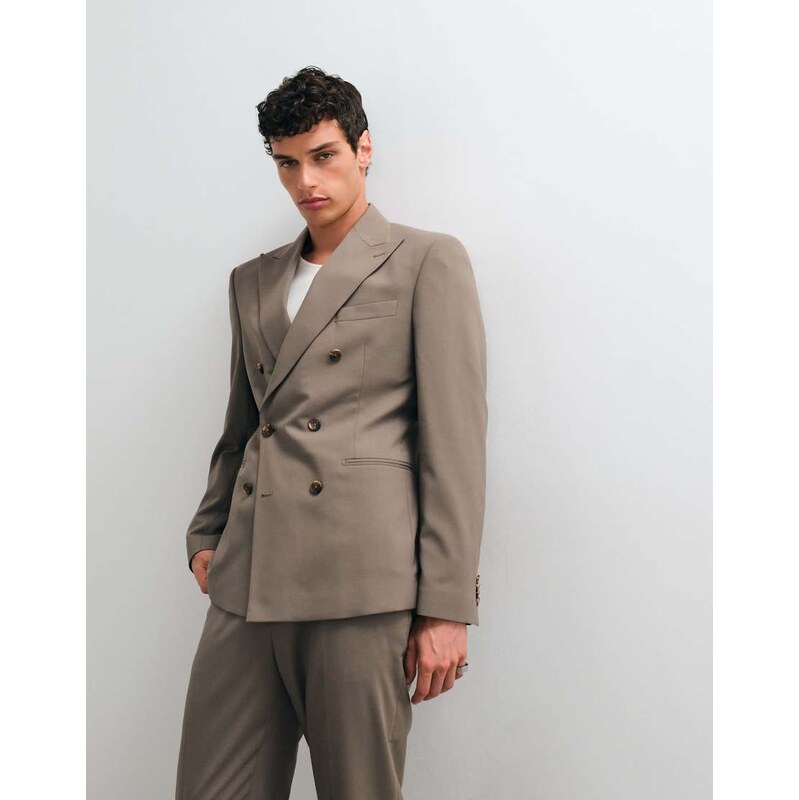 ASOS DESIGN slim double breasted suit jacket in brown