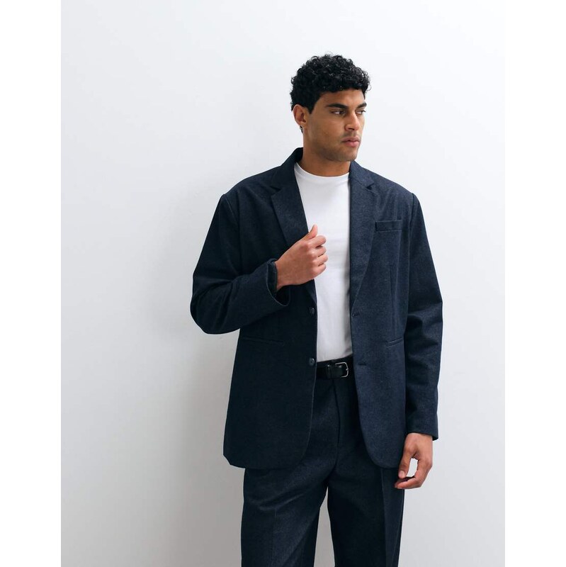 ASOS DESIGN oversized denim look suit jacket in navy