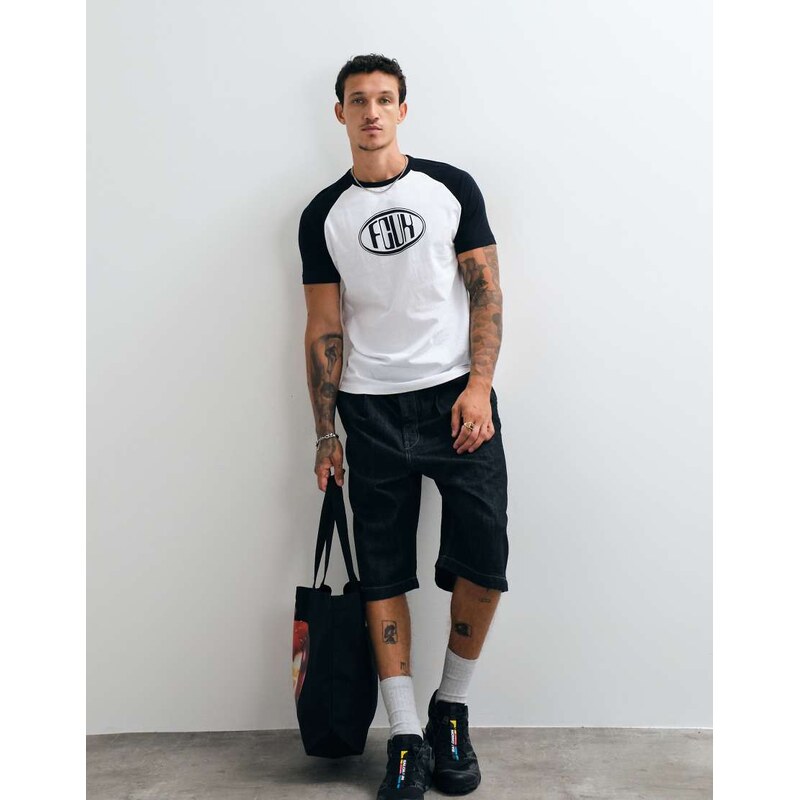 French Connection logo short sleeve raglan t-shirt in white