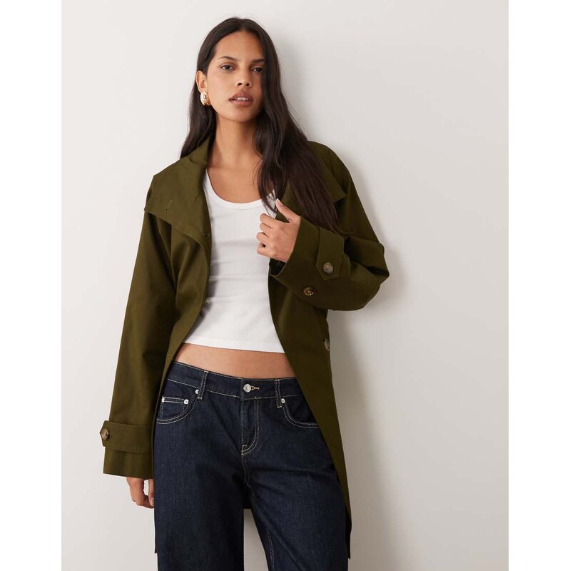Mango belted midi trench in khaki-Green