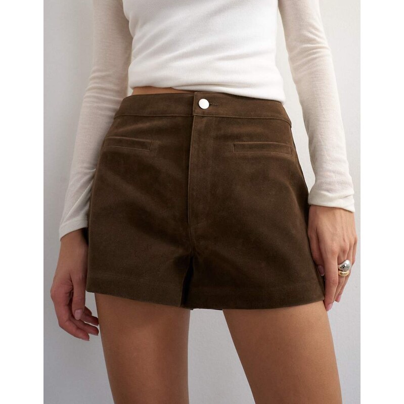 Topshop faux suede micro short chocolate-Red
