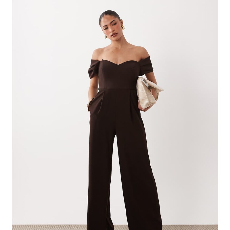 Forever New Petite off shoulder corset detail wide leg jumpsuit