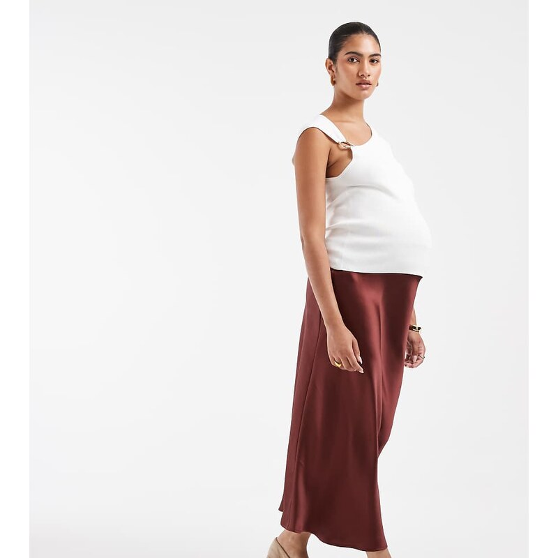ASOS Maternity ASOS DESIGN Maternity satin bias maxi skirt in