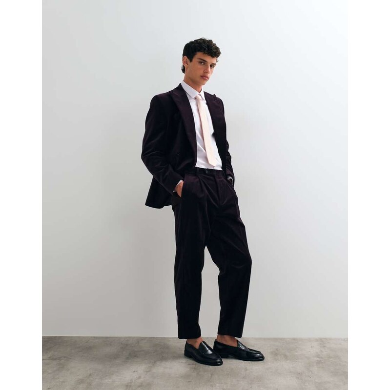 ASOS DESIGN relaxed tapered pleat front suit trousers in dark