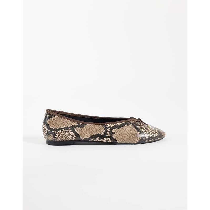 ASOS DESIGN Lola soft bow detail ballets in snake and chocolate