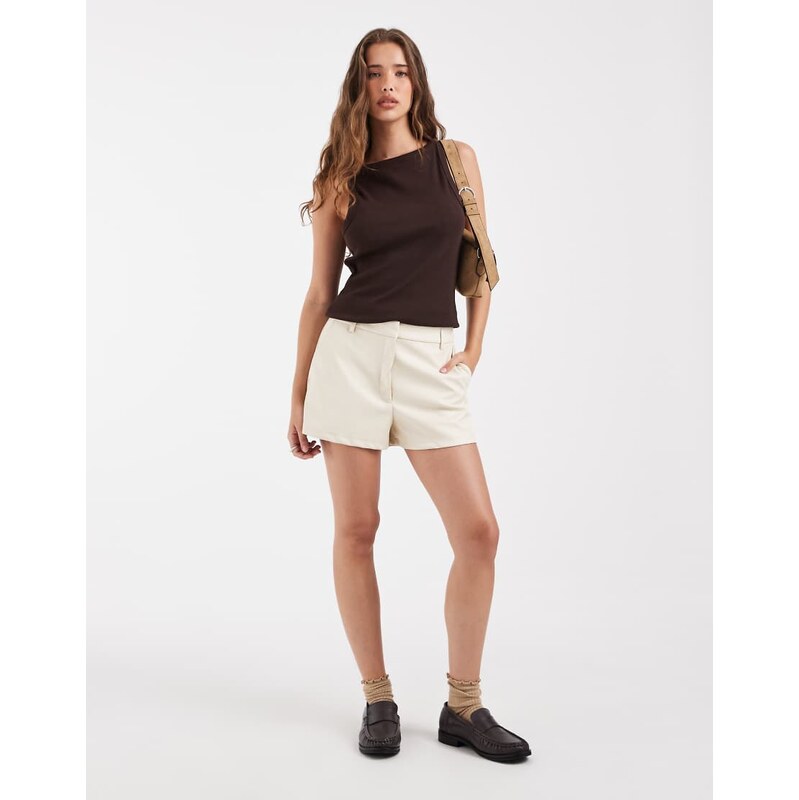 ASOS DESIGN faux leather micro shorts in cream-White