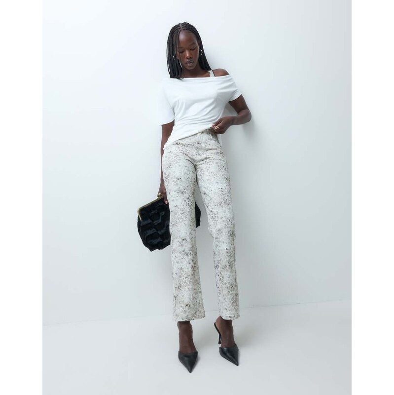 ASOS DESIGN 90s straight leg jean in snow leopard-Multi