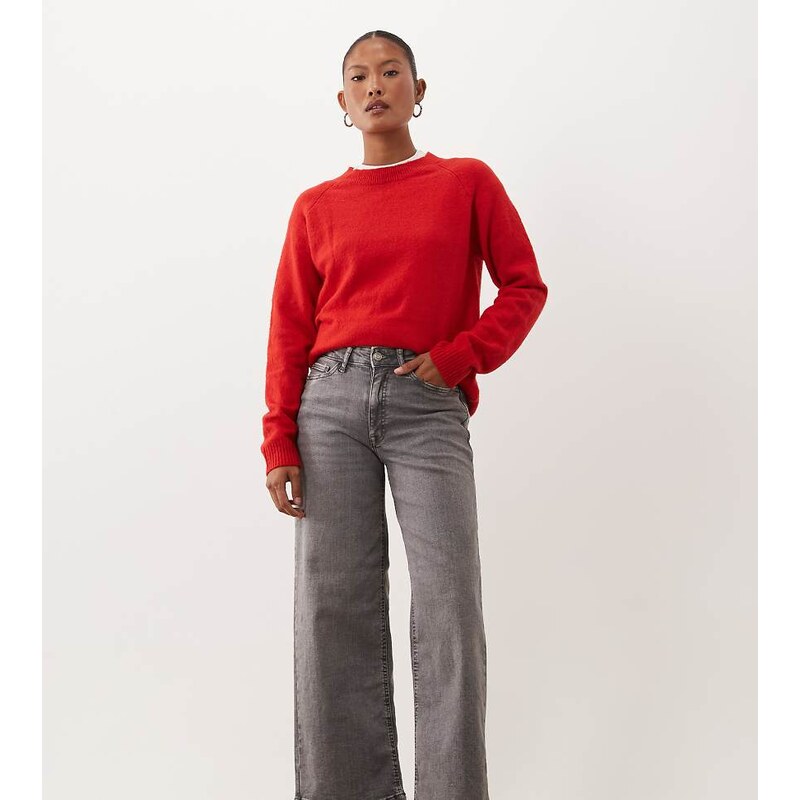 JDY Petite Felina high waist wide leg jeans in grey denim