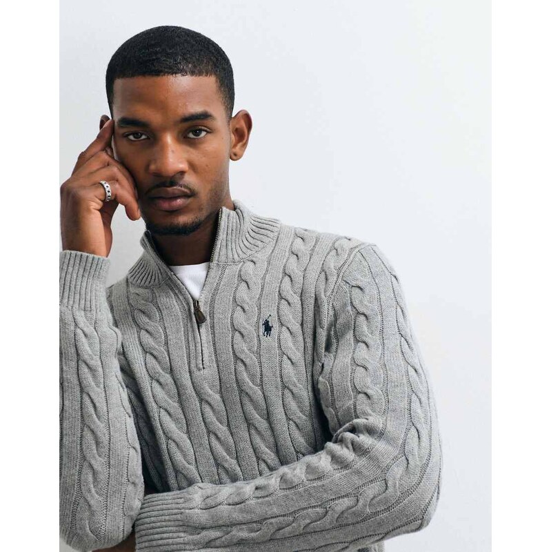 Polo Ralph Lauren icon logo cotton cable quarter zip sweatshirt