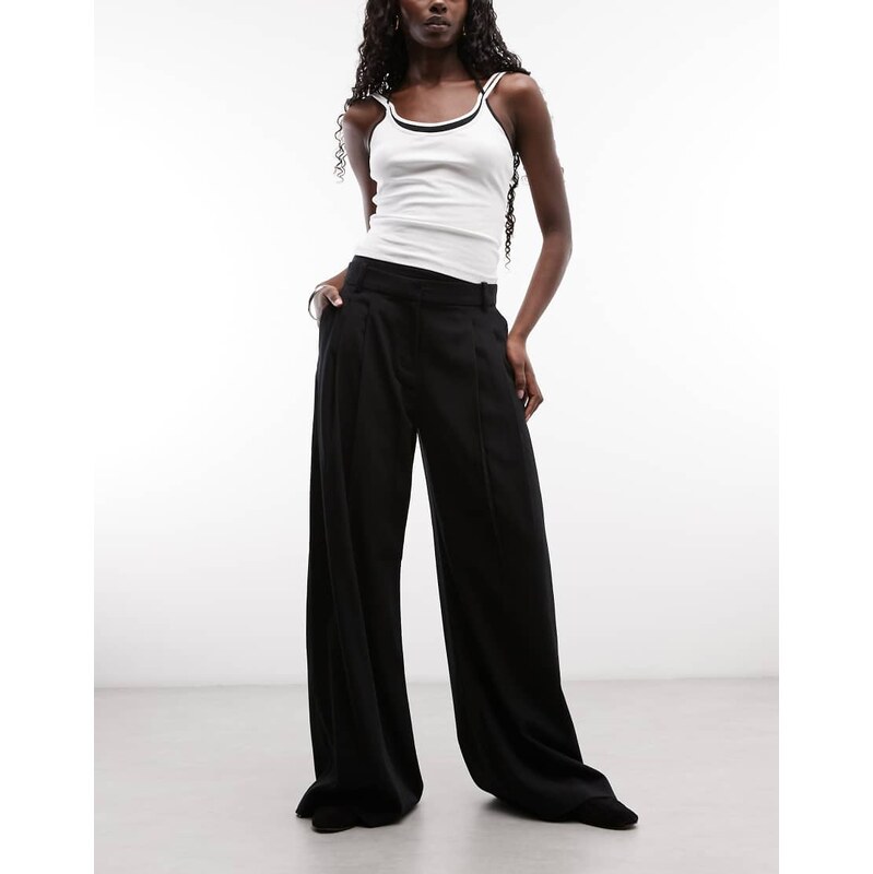 Weekday pleated wide leg trousers in black