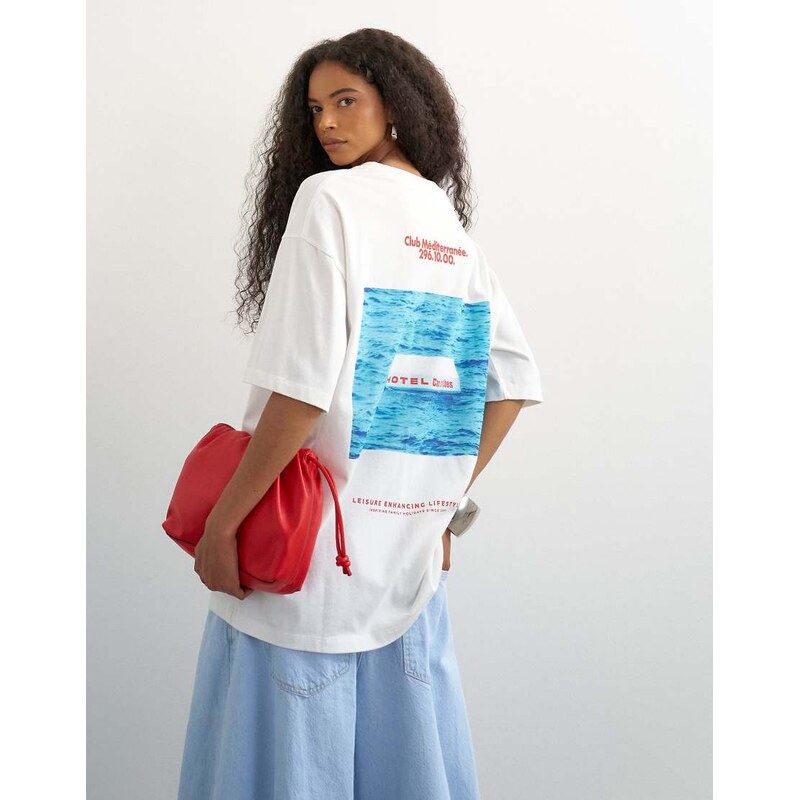 Topshop Club Med graphic oversized t-shirt in white