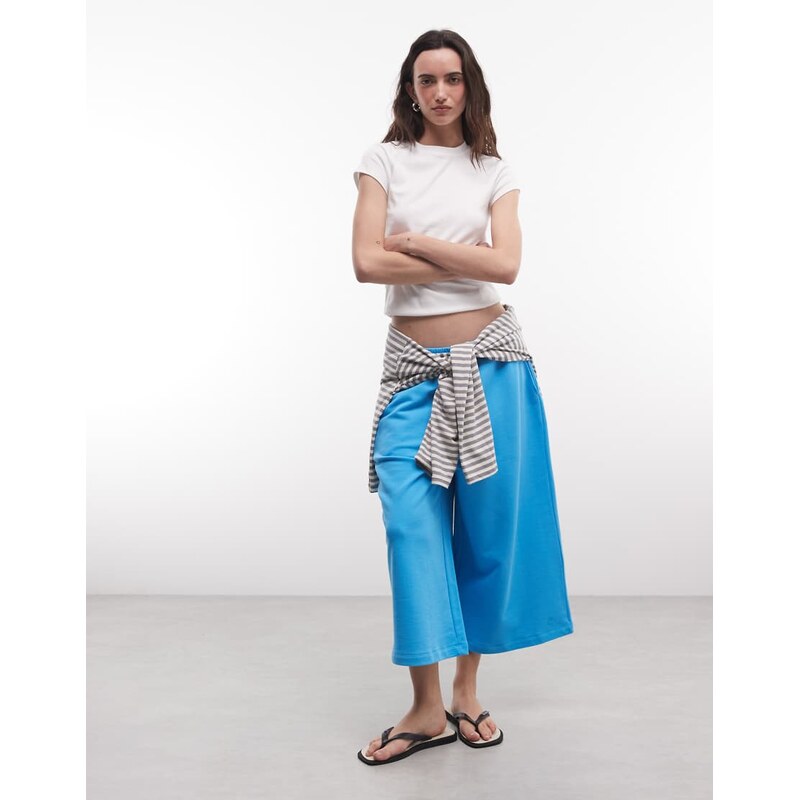 COLLUSION baggy longline 3/4 length jersey shorts in aqua blue