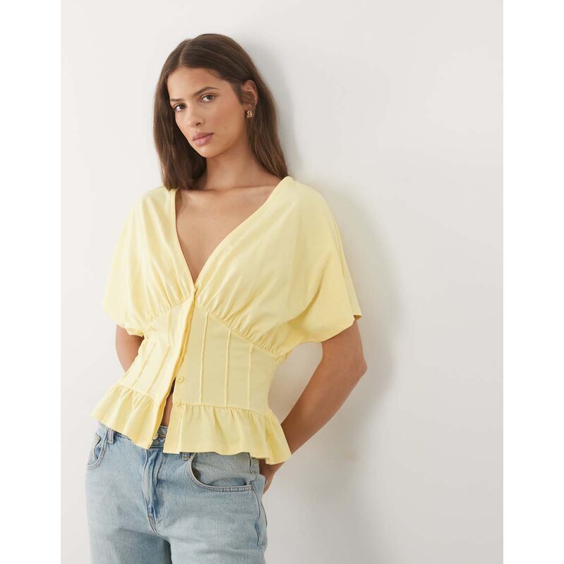 ASOS DESIGN gathered bust top with corset waist in buttermilk