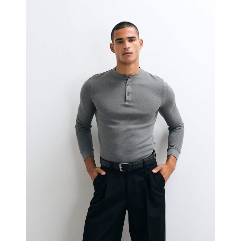 ASOS DESIGN slim fit long sleeve t-shirt with woven henley in