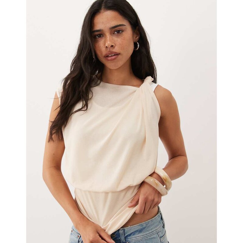 ASOS DESIGN short sleeve double layer sheer stretch top in ecru