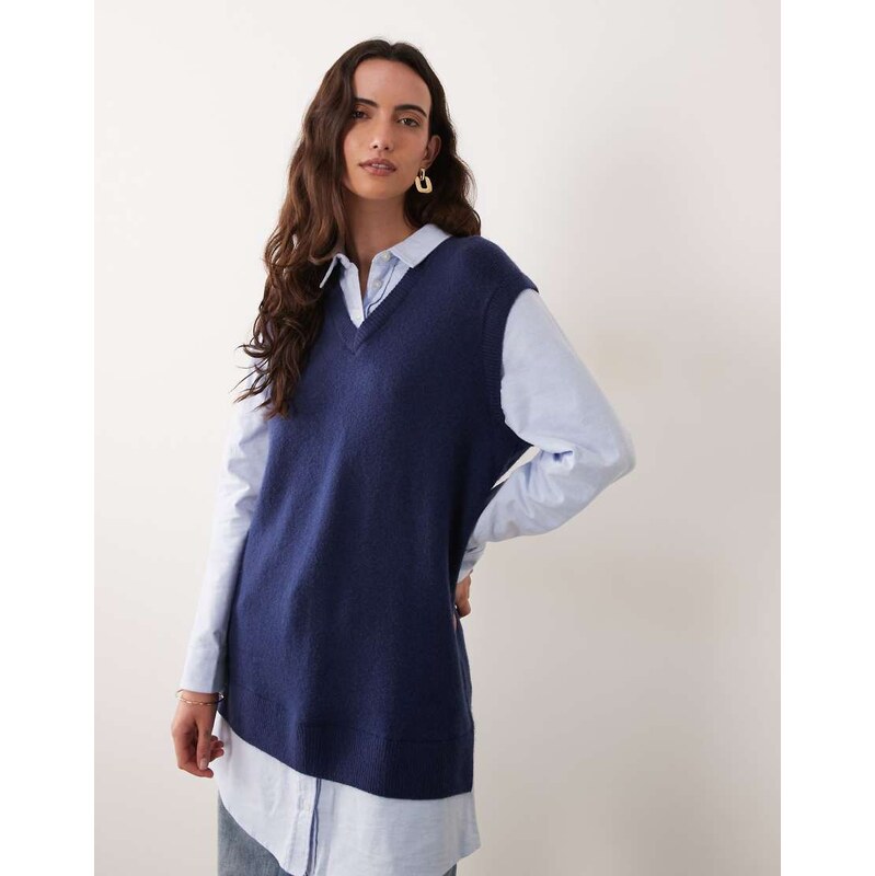 Abercrombie & Fitch oversized shirt with knitted vest overlay in