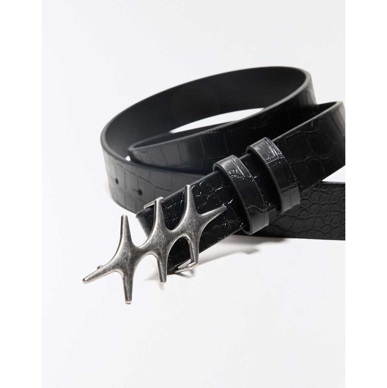 Bershka Star buckle belt in black