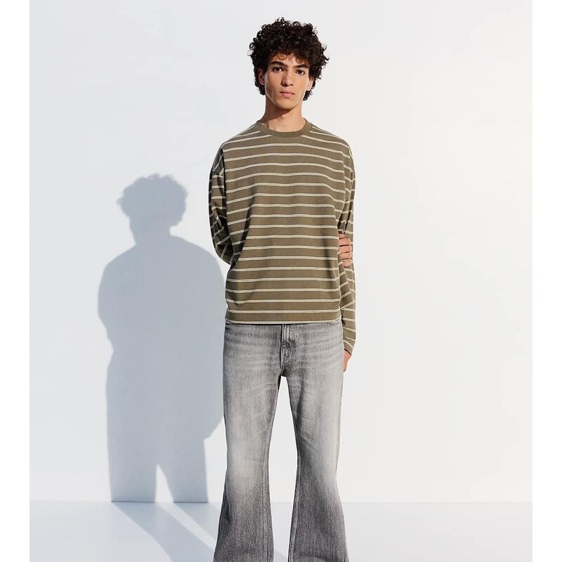 Bershka Tall straight flared jeans in light grey