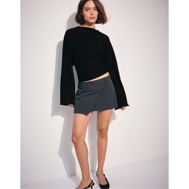 Stradivarius Stand collar knit jumper with kimono sleeves in