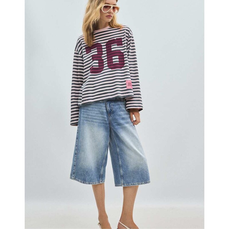 Stradivarius Striped printed long sleeve t-shirt in dark grey