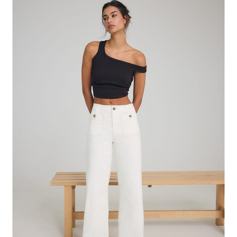 Stradivarius Tall d77 minimalist jeans with pockets in vanilla