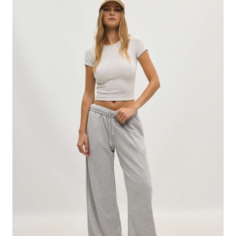 Stradivarius Tall wide-leg jogger trousers in grey melange