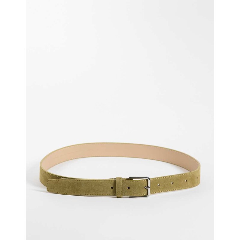 & Other Stories real leather thin square buckle belt in olive