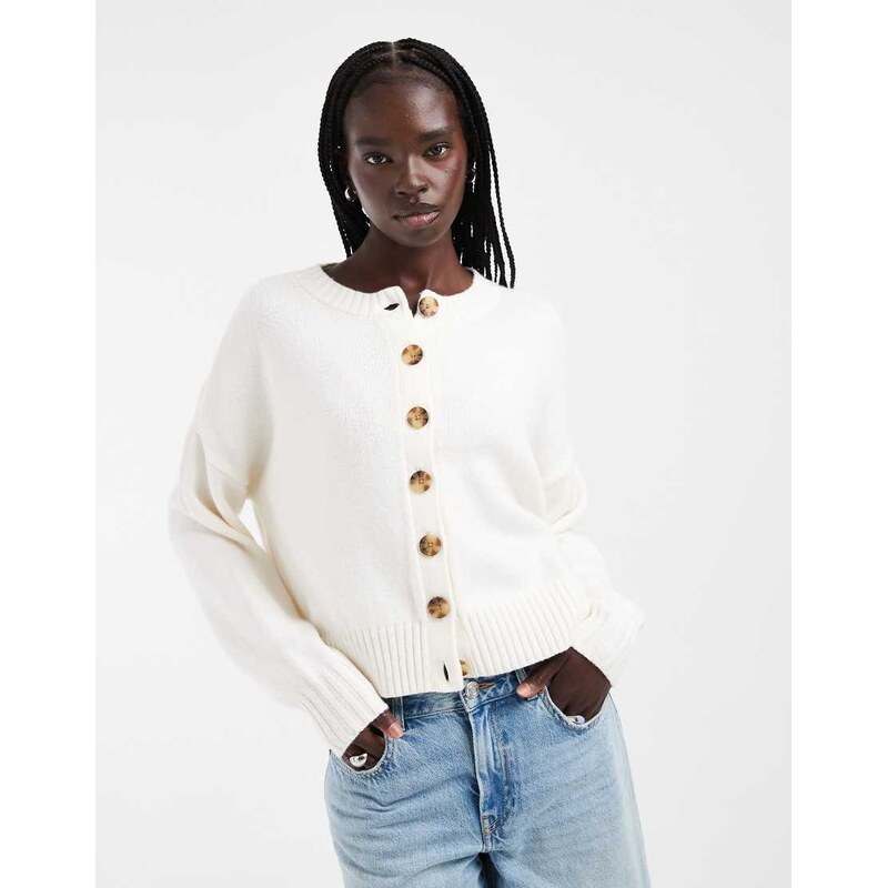 Hollister crew neck knitted cardigan in white