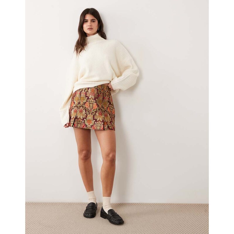 ASOS DESIGN pleated mini skirt in jacquard-Multi