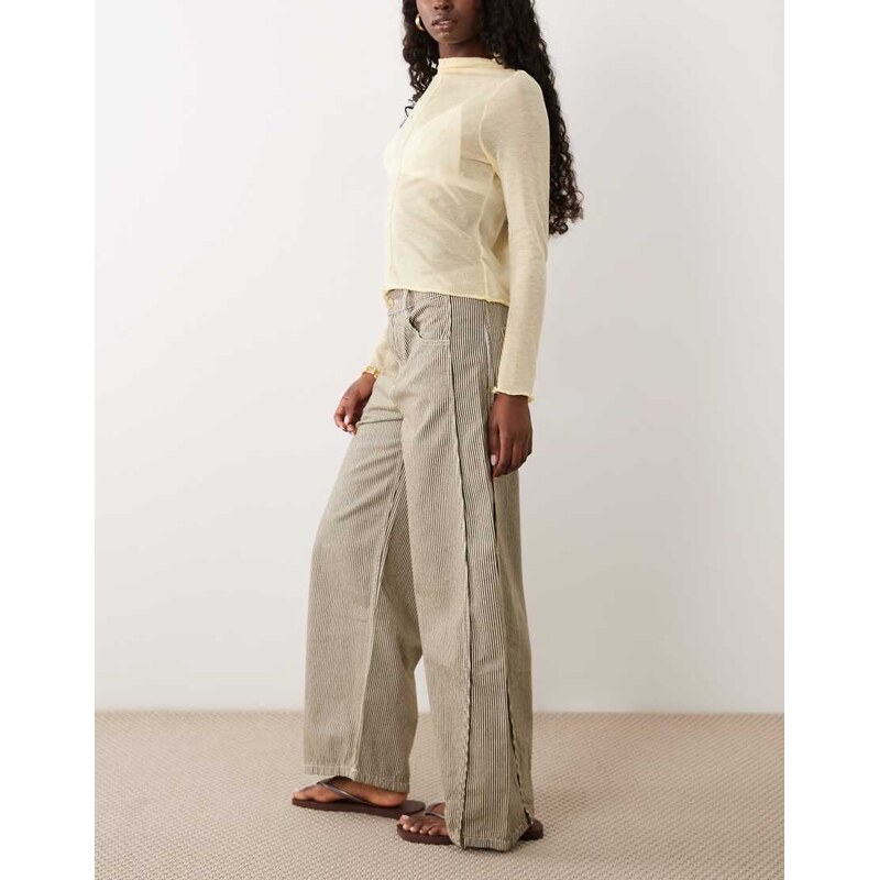 ASOS DESIGN horseshoe trousers with tab waist detail in khaki