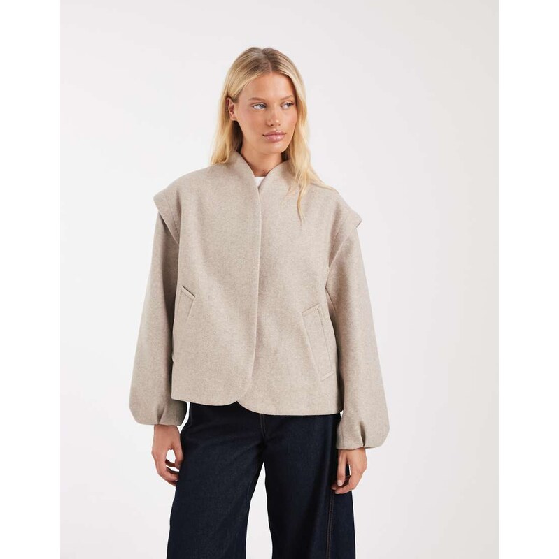 ASOS DESIGN 80s shoulder formal bubble hem jacket in cream-White