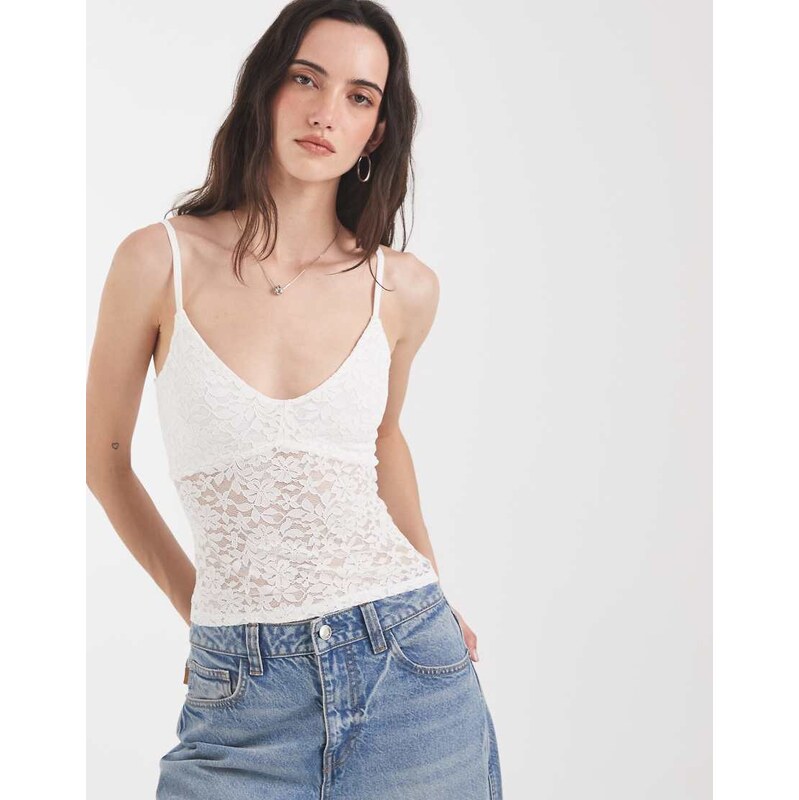 Hollister v neck lace cami top in white