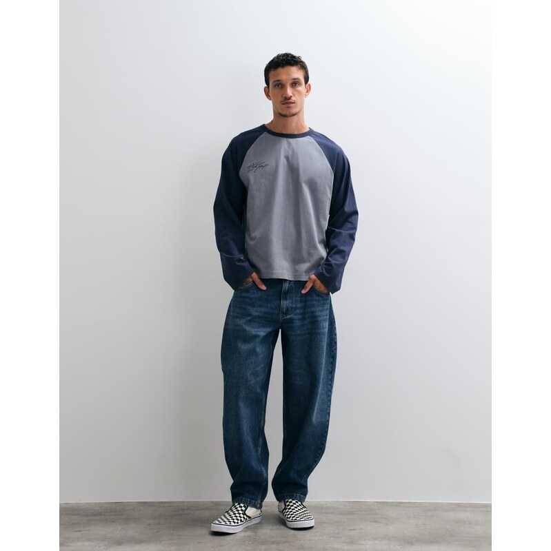 ASOS DESIGN relaxed barrel jean in dark wash blue