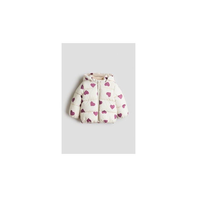 H&M - Vodoodpudivá vatovaná bunda - Světle Béžová/Srdíčka