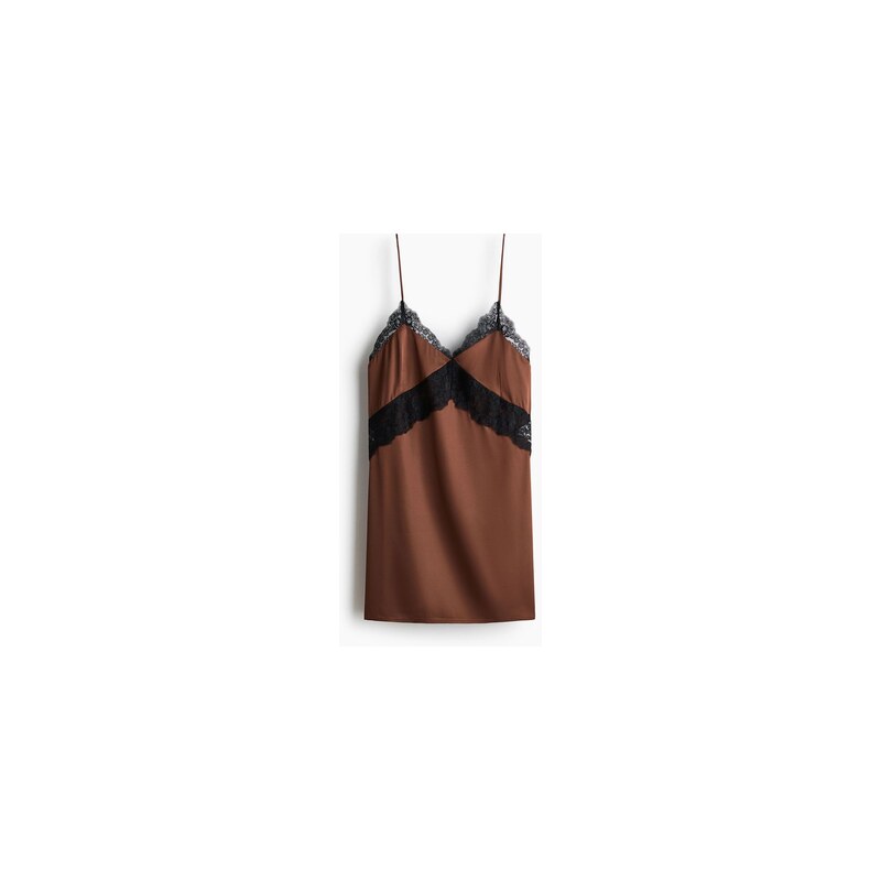 H&M - Lace-trimmed satin nightslip - Hnědá/Černá