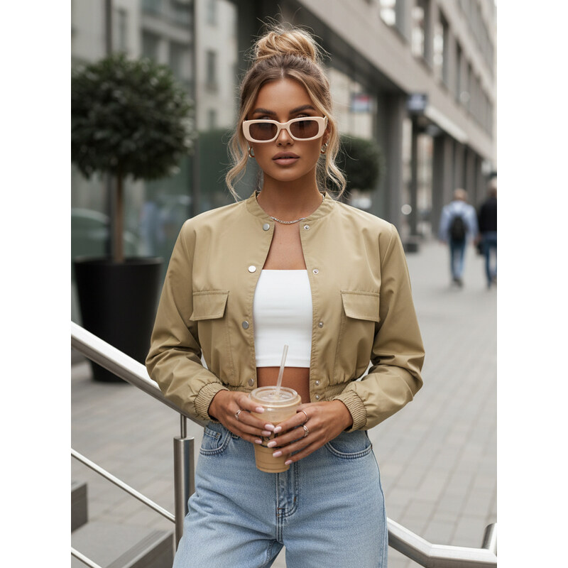 BASIC Béžová přechodová crop bunda KADYS