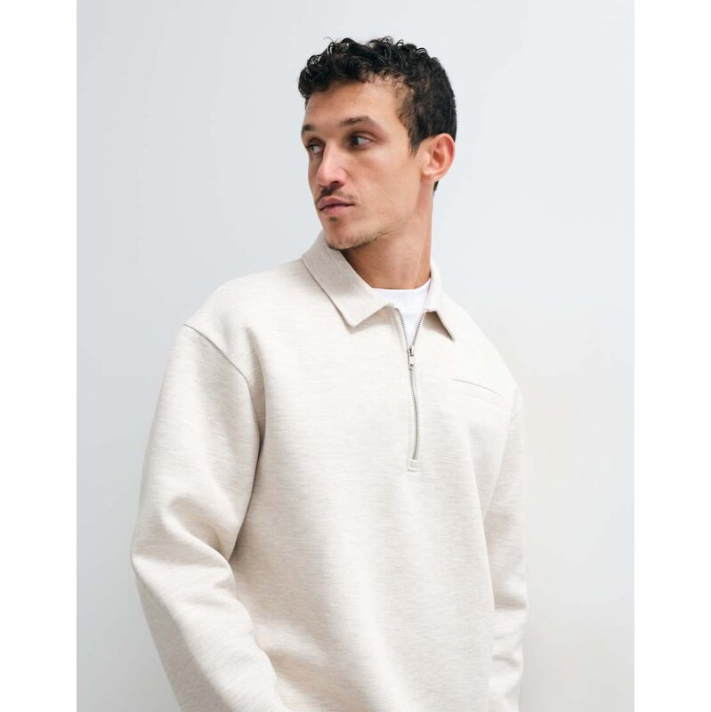 ASOS DESIGN relaxed quarter zip long sleeve polo in scuba-style