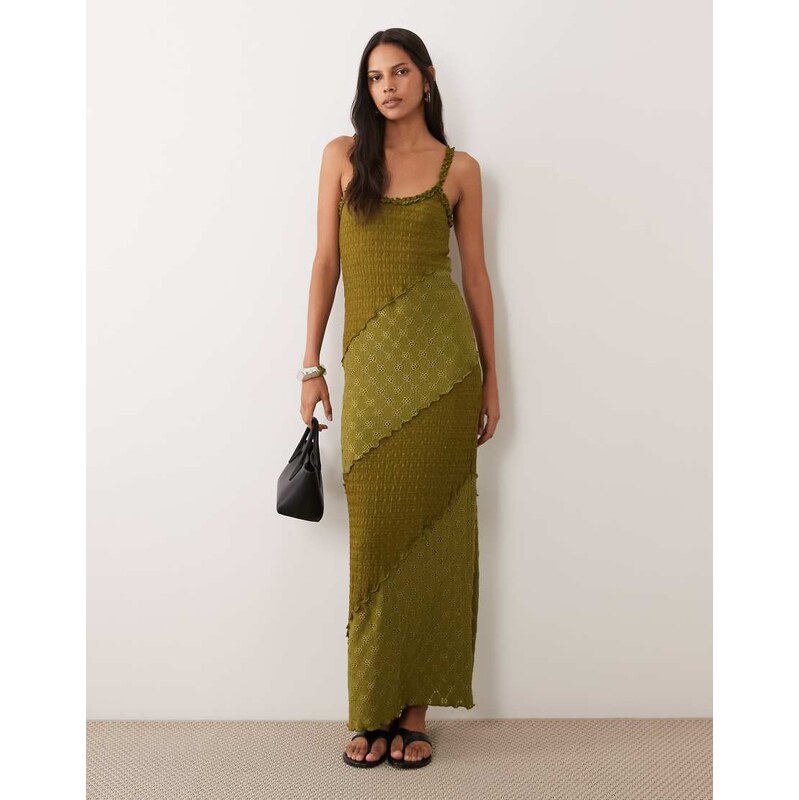 Miss Selfridge textured cami maxi dress in olive green