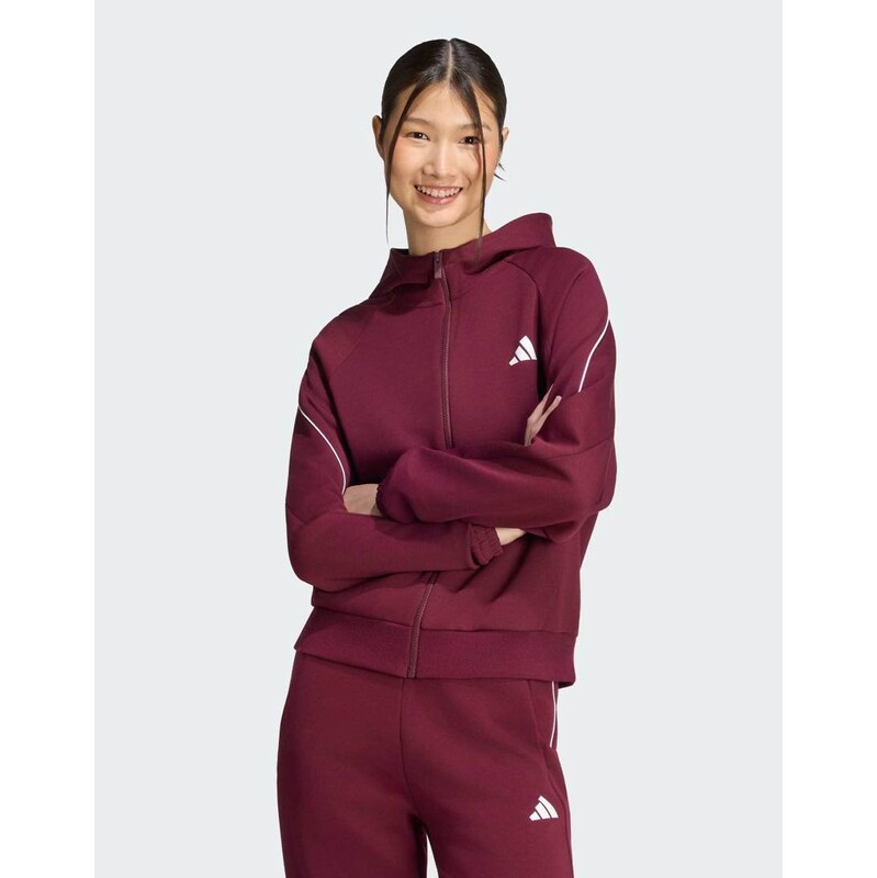 adidas performance Stadium small logo full zip hoodie in maroon
