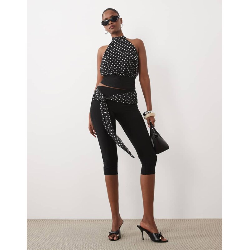 Missyempire mesh overlay high neck fitted waist halterneck top