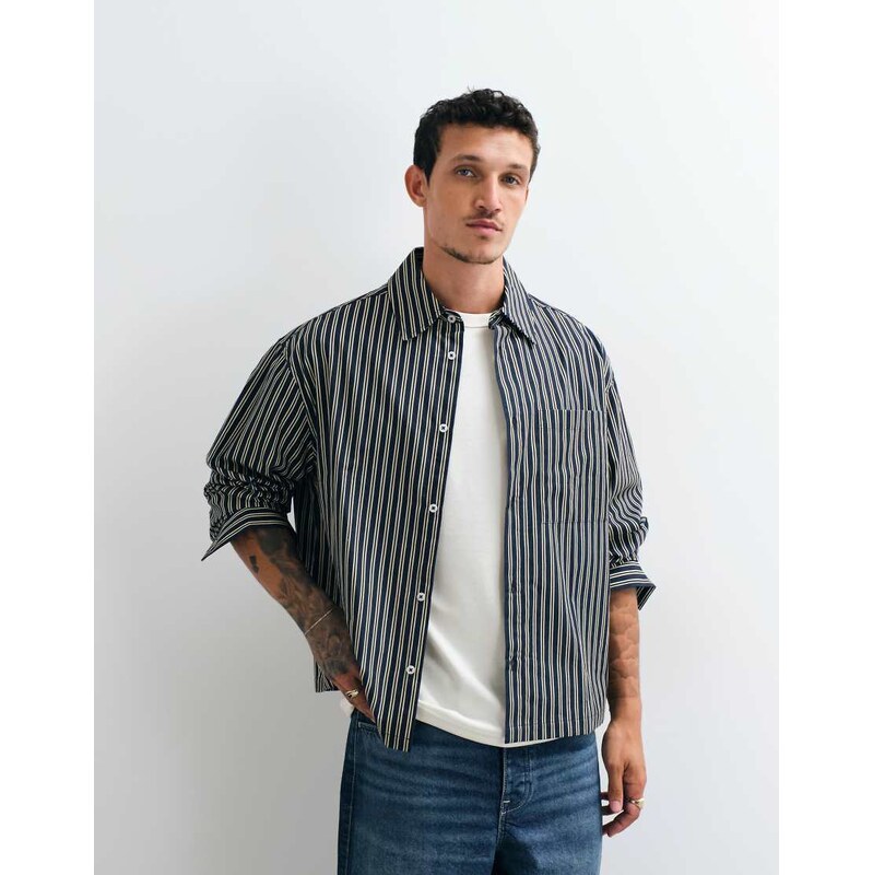 ASOS DESIGN boxy oversized poplin stripe shirt in navy