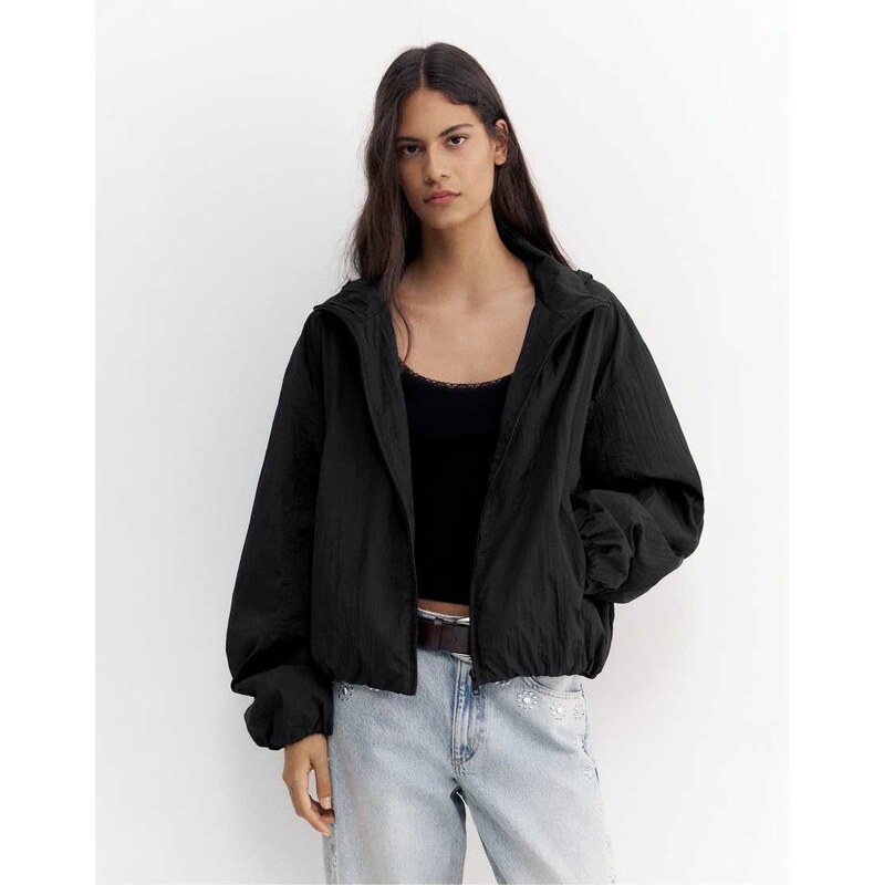 Pull&Bear Lightweight hooded jacket in black