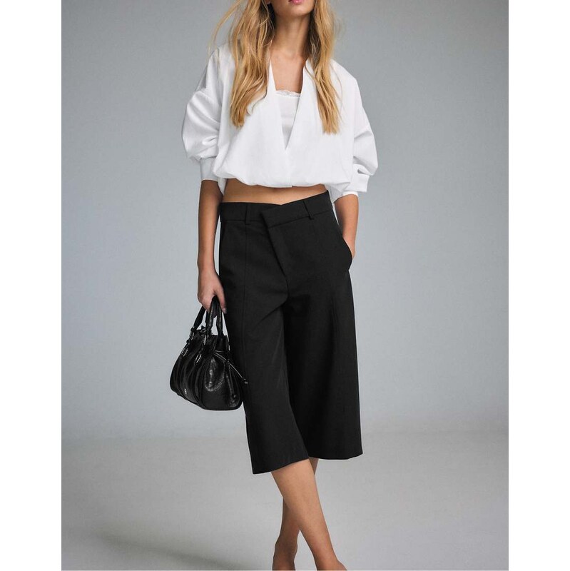 Stradivarius Mixed fabric balloon shirt in white