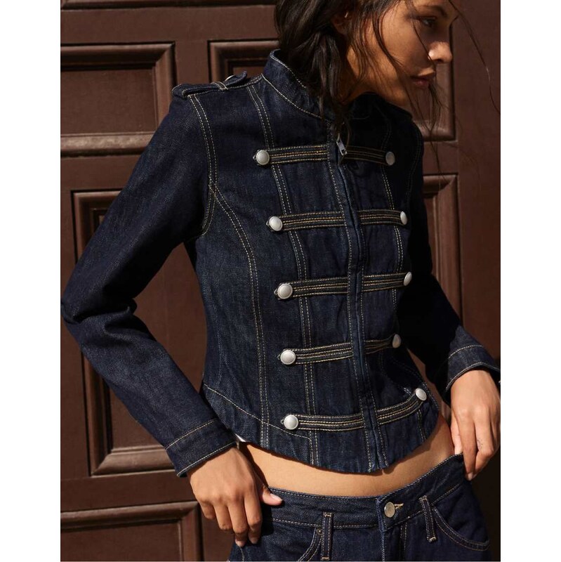 Pull&Bear Denim jacket with toggle buttons in navy