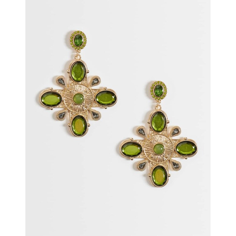 ASOS DESIGN large pendant earrings with ecclesiastic green