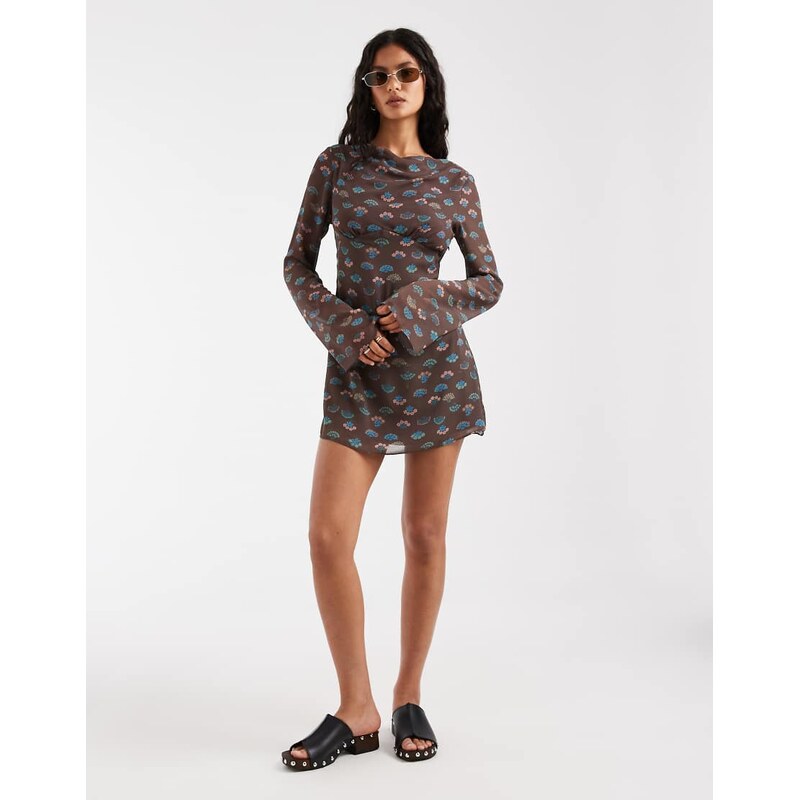 Free People Jolie printed mini dress in espresso combo-Brown